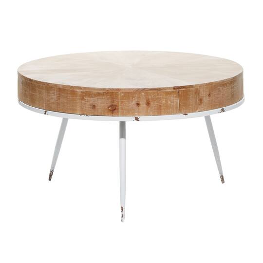 18'' Natural Brown Wood & Iron Modern Coffee Table